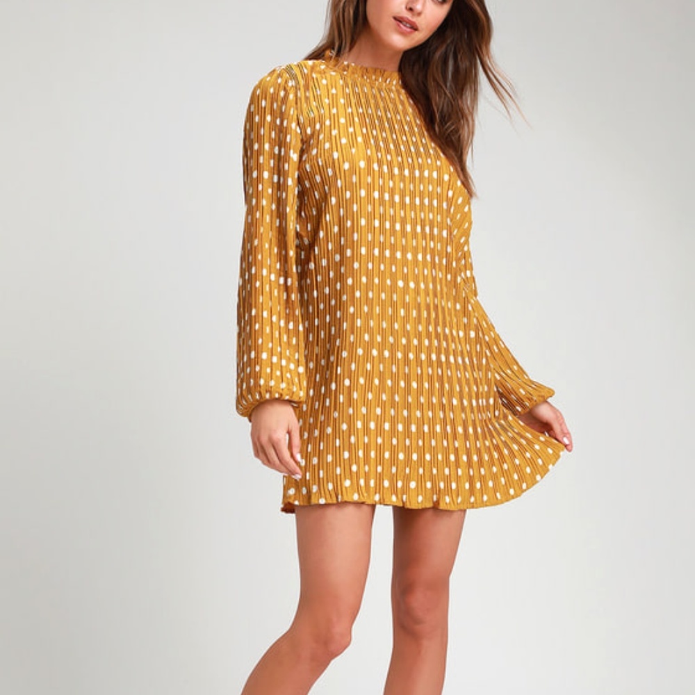 Lulu's Mustard Polka Dot Shift Dress - NWT